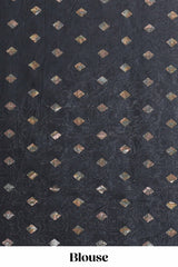 Black zari butta banarasi silk saree with contrast kalamkari style border and matching blouse