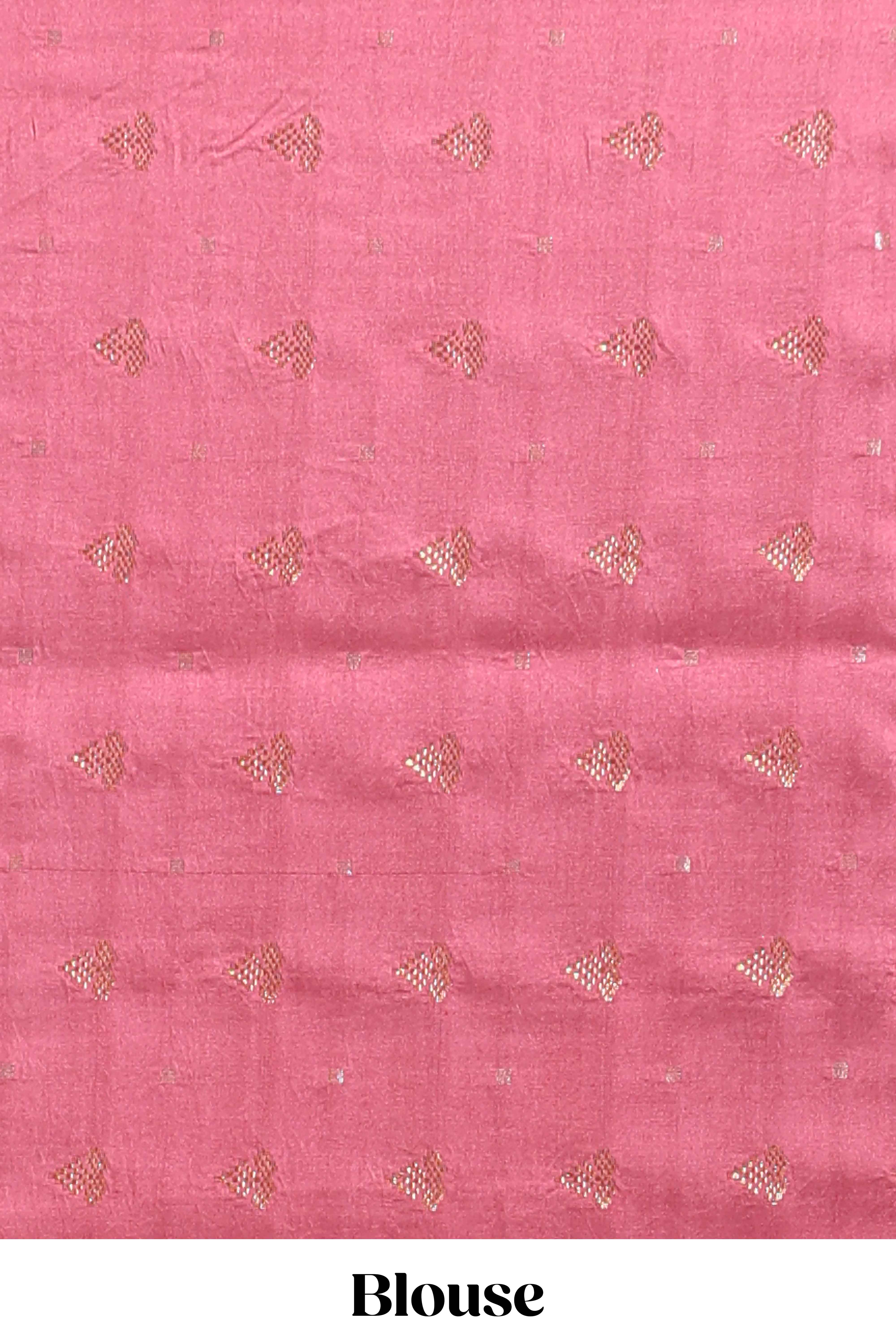 Grey floral design motifs banarasi silk saree with contrast border and printed blouse