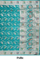 Green floral zari design banarasi silk saree with self border and matching printed blouse