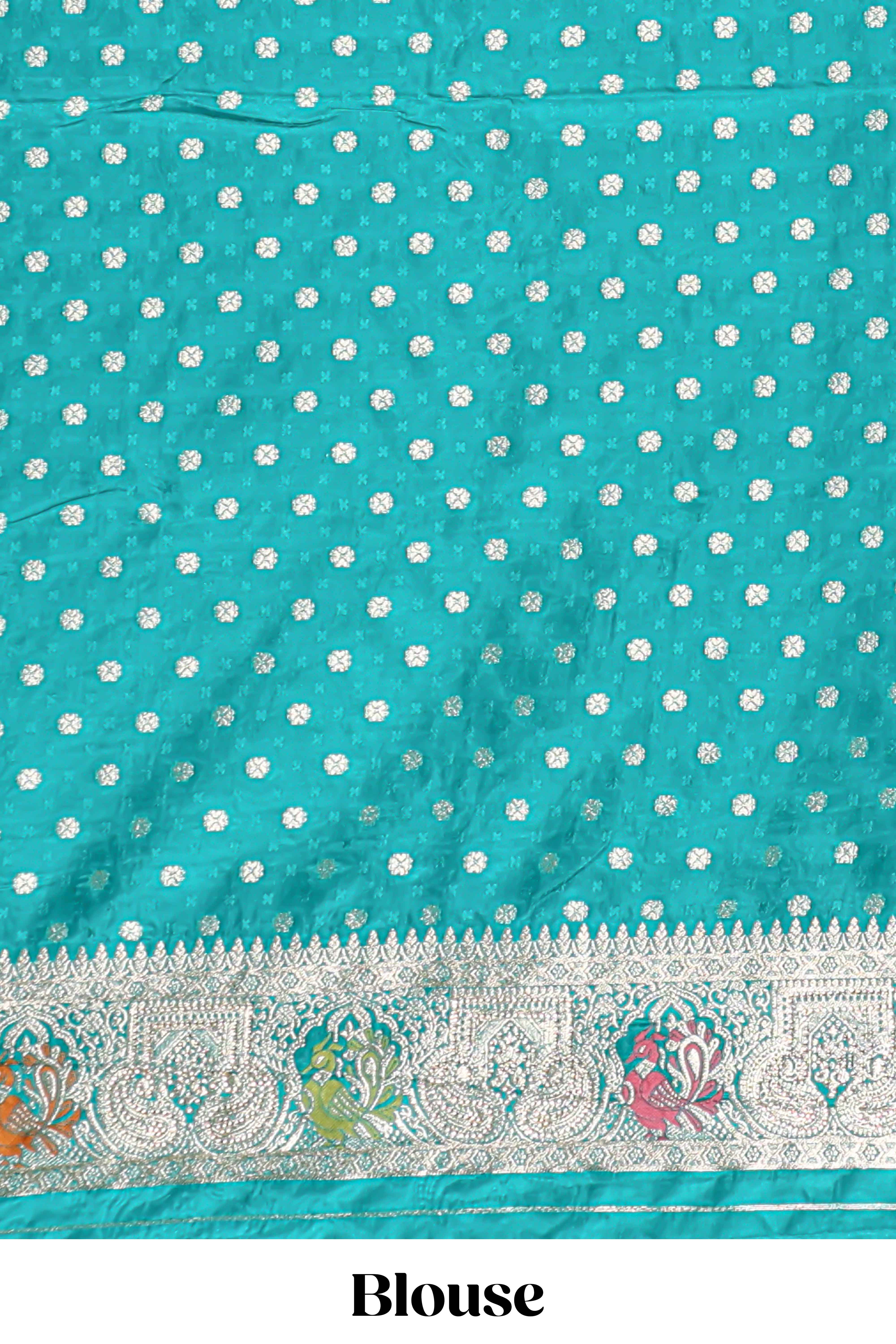 Green floral zari design banarasi silk saree with self border and matching printed blouse