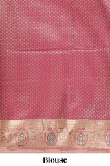 Peach floral zari design banarasi silk saree with self border and matching printed blouse