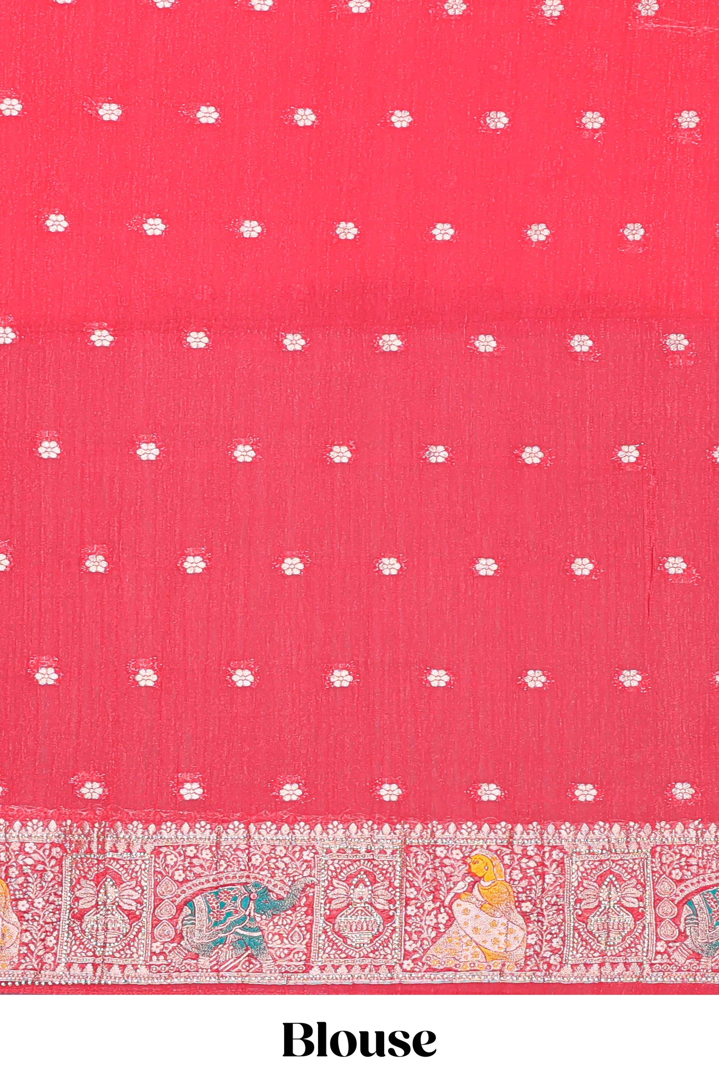Turquoise blue floral design banarasi silk saree with contrast border and floral printed blouse
