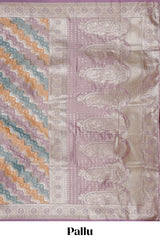 Lavender floral design motifs banarasi silk saree with self border and matching floral printed blouse