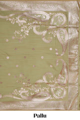 Green floral design motifs banarasi silk saree with self border and matching floral print blouse