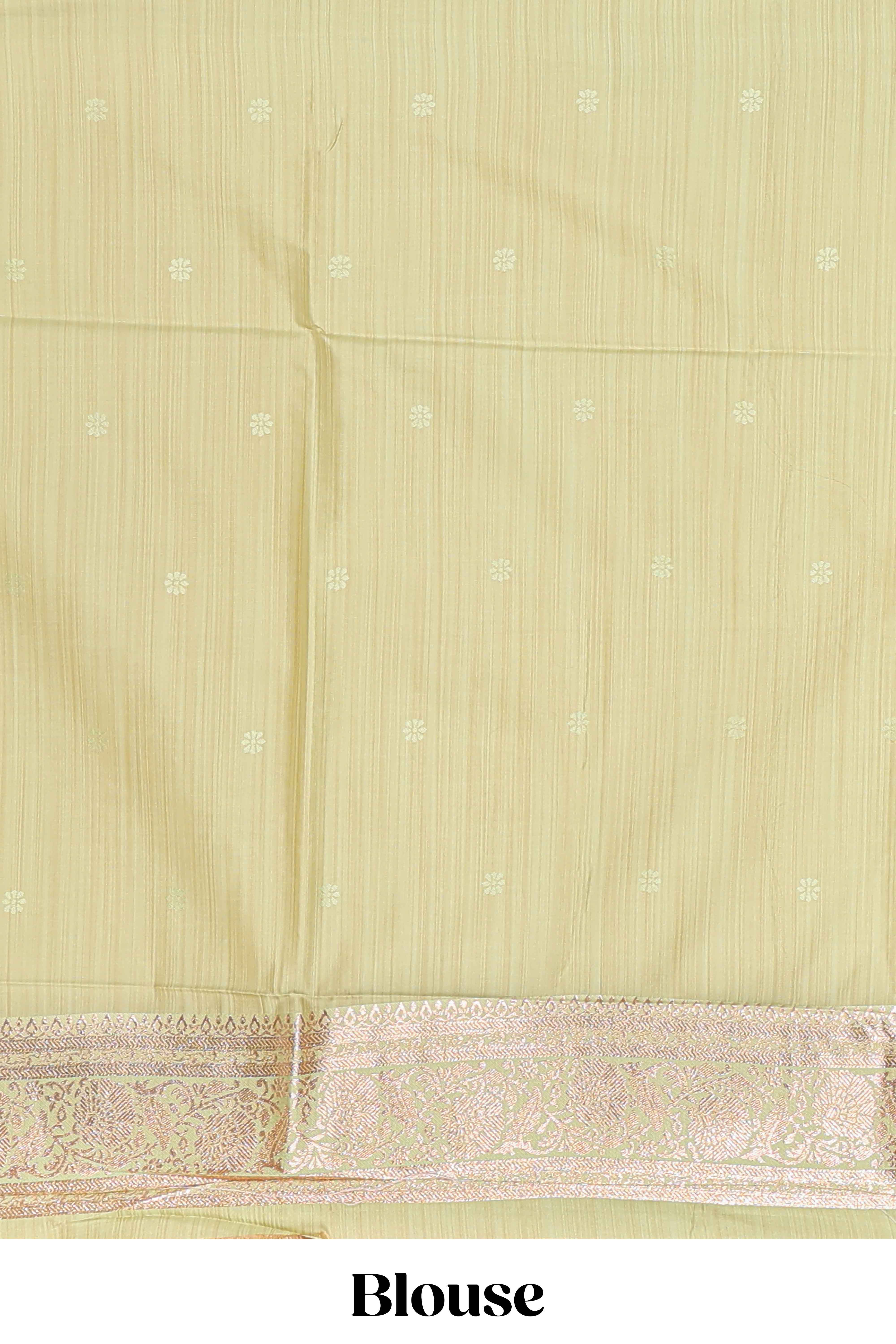 Green floral design motifs banarasi silk saree with self border and matching floral print blouse