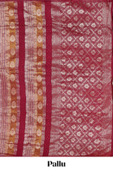 Borderless maroon striped floral design banarasi silk saree with self pallu and matching blouse
