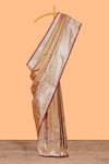 Rust orange floral design banarasi silk saree with contrast border and floral printed blouse