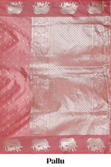 Pink floral motifs design banarasi silk saree with self cow design border and matching floral printed blouse