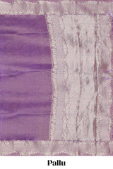 Violet plain banarasi silk saree with self floral design border and contrast printed blouse