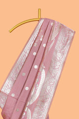 Pink floral design motifs banarasi silk saree with self border and matching floral print blouse