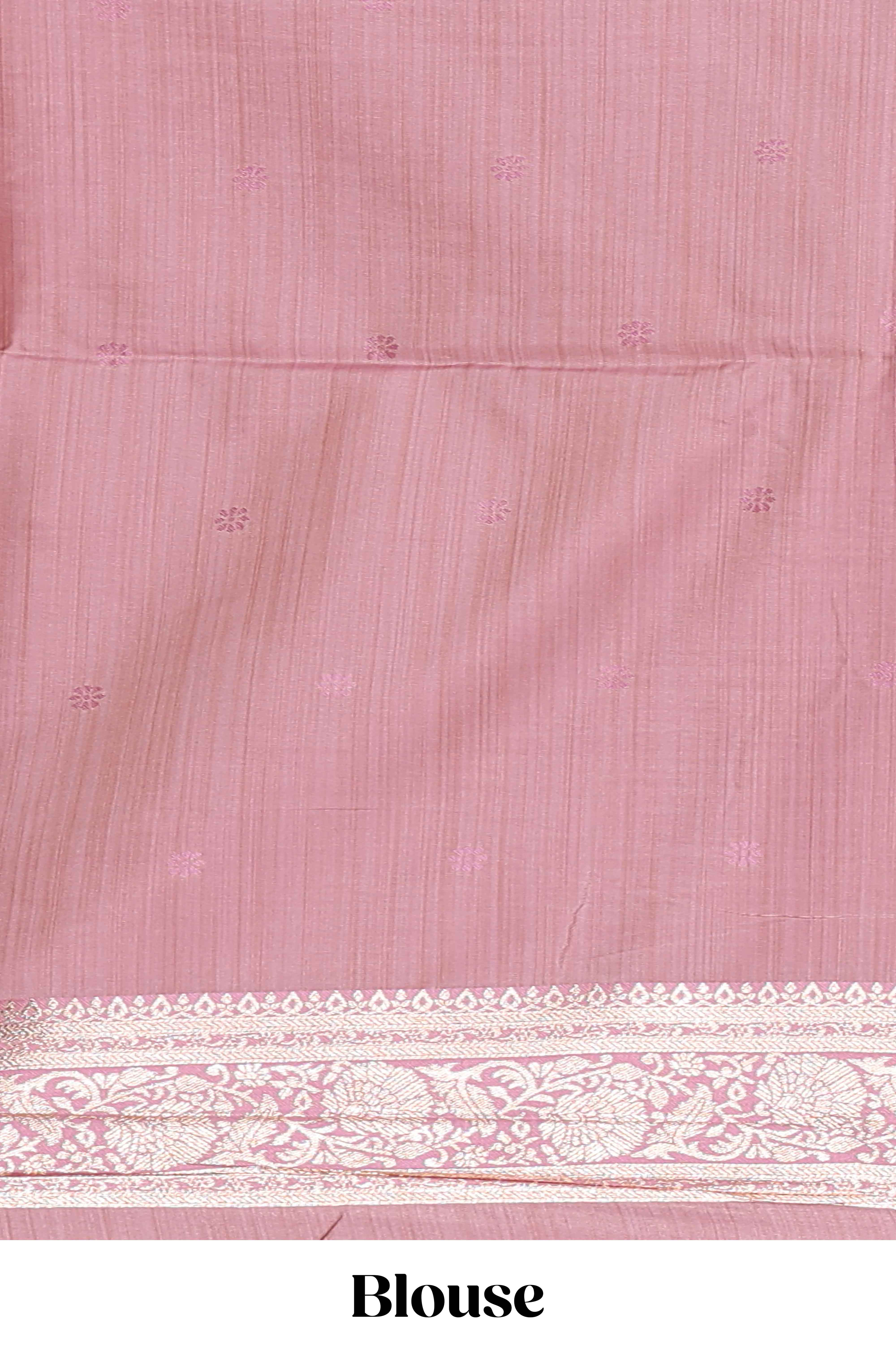 Pink floral design motifs banarasi silk saree with self border and matching floral print blouse