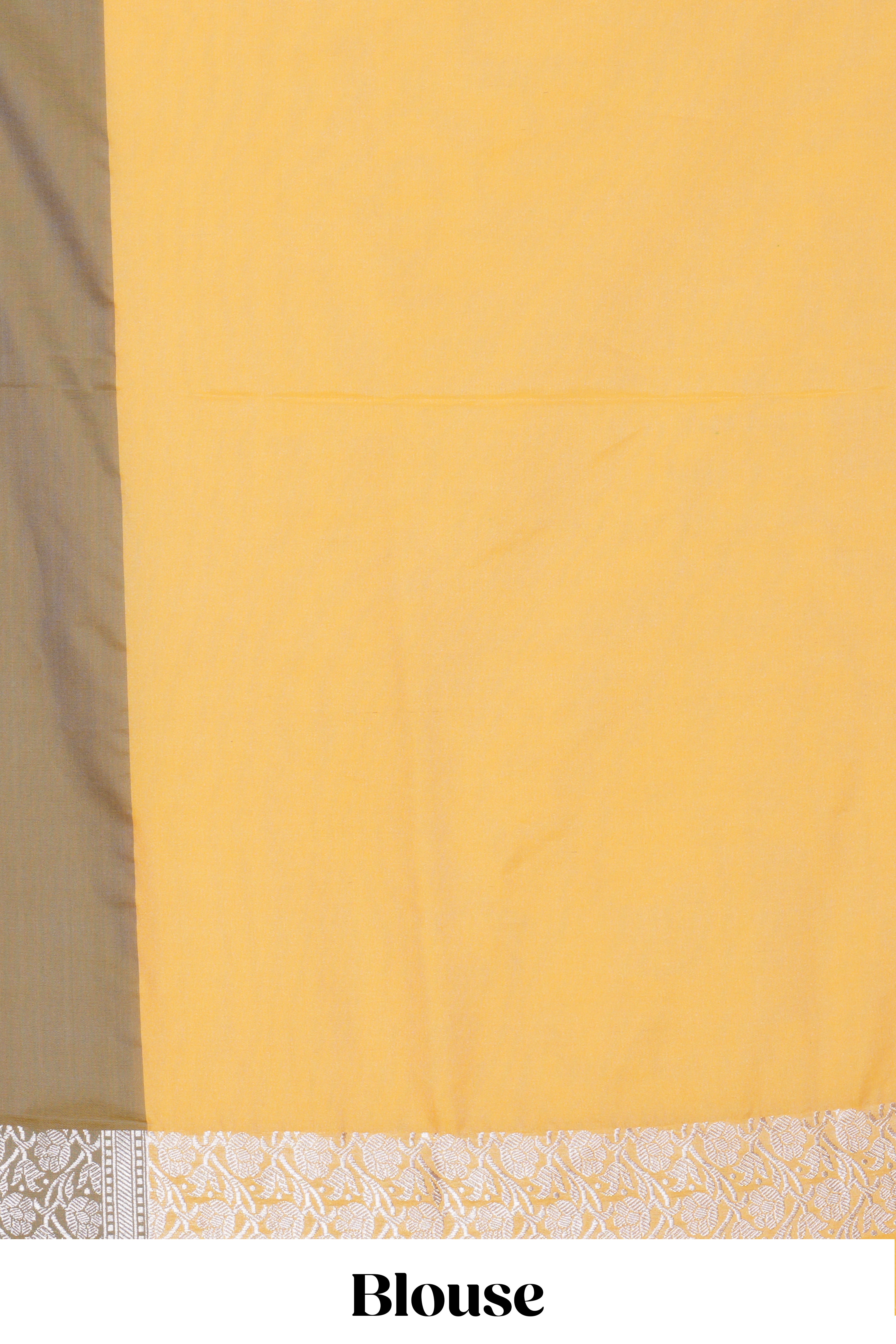 Yellow zari motifs design banarasi silk saree with contrast border and matching blouse
