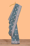 Jade green cow zari motifs design banarasi silk saree with self border and matching blouse