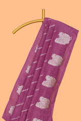 Raspeberry striped zari design banarasi silk saree with self border and matching blouse
