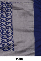 Royal blue floral vines design banarasi silk saree with self border and matching blouse