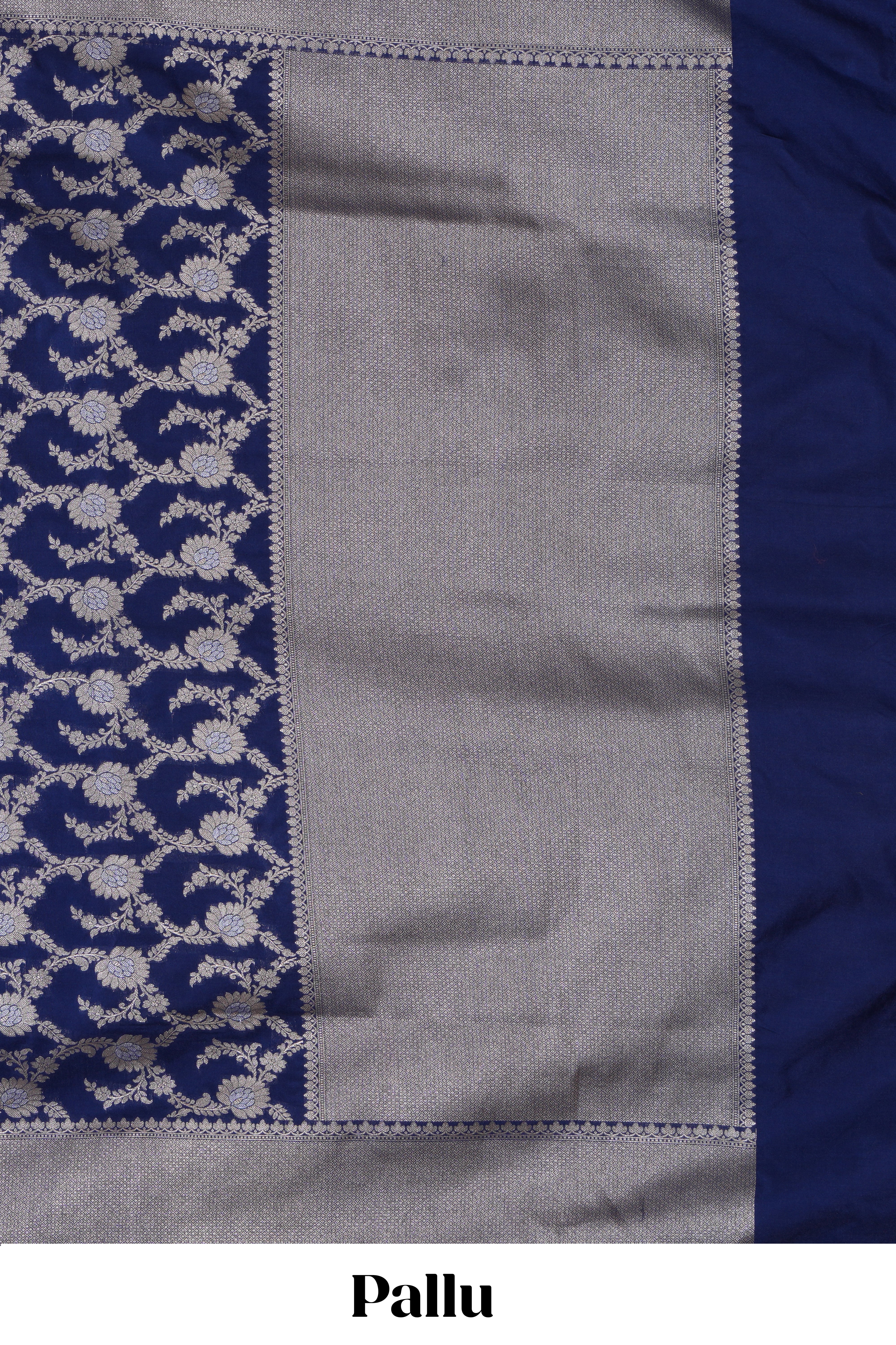 Royal blue floral vines design banarasi silk saree with self border and matching blouse
