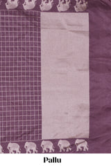 Mauve purple checked design banarasi silk saree with self elephant border and matching blouse