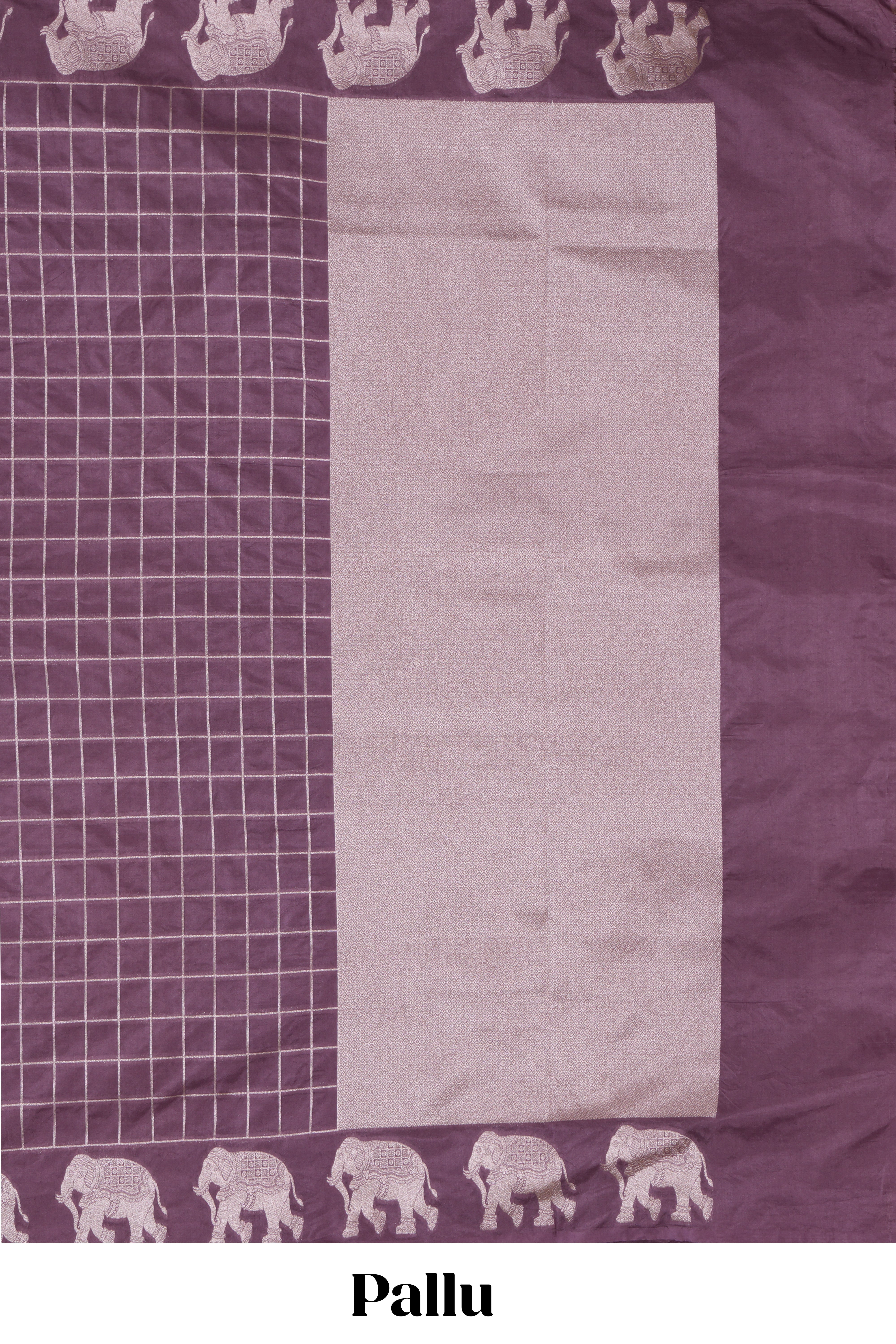 Mauve purple checked design banarasi silk saree with self elephant border and matching blouse