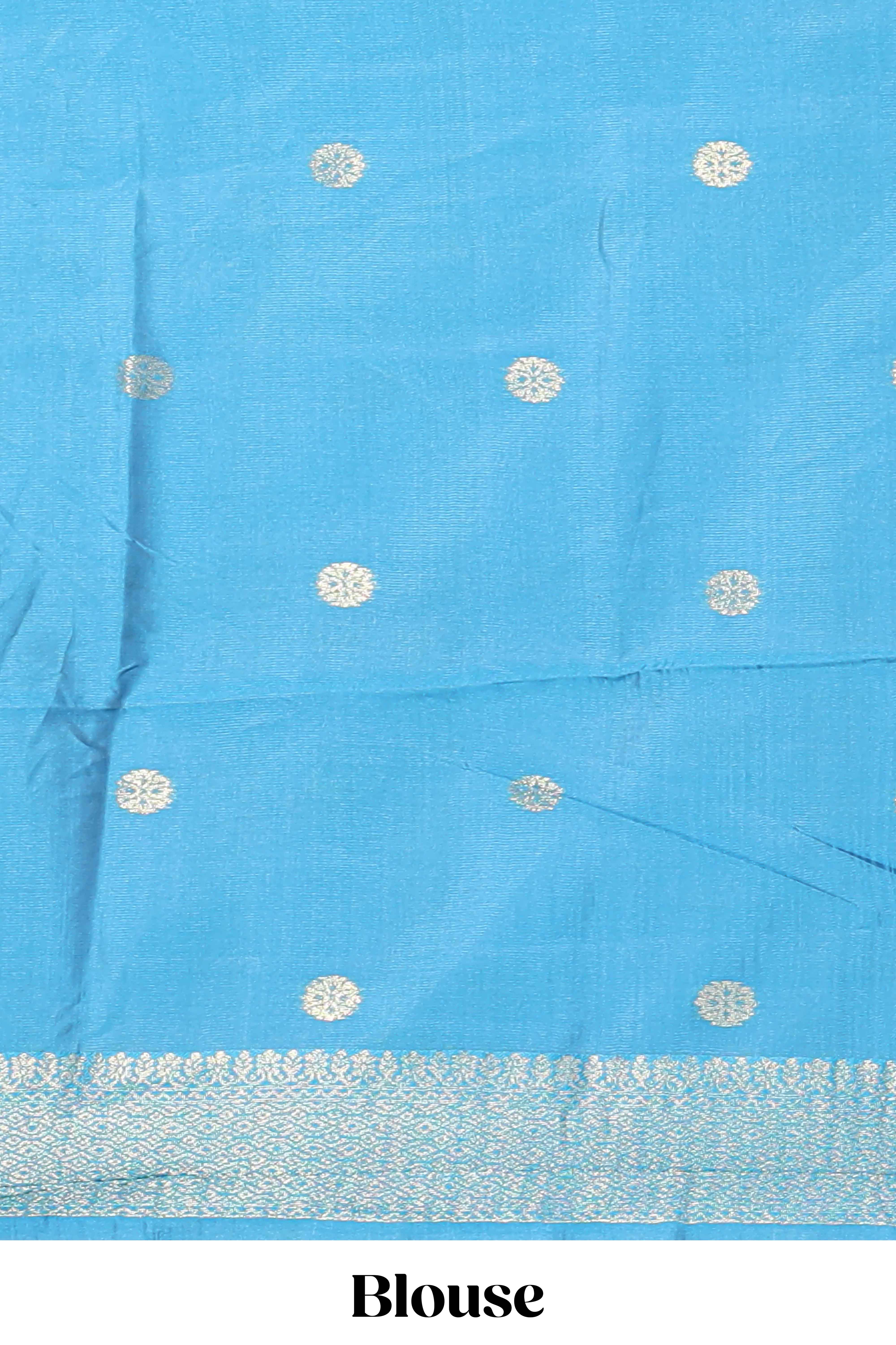 Yellow zari motifs design banarasi silk saree with contrast zari border and buttas blouse