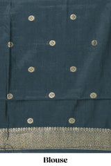 Maroon zari motifs design banarasi silk saree with contrast zari border and buttas blouse