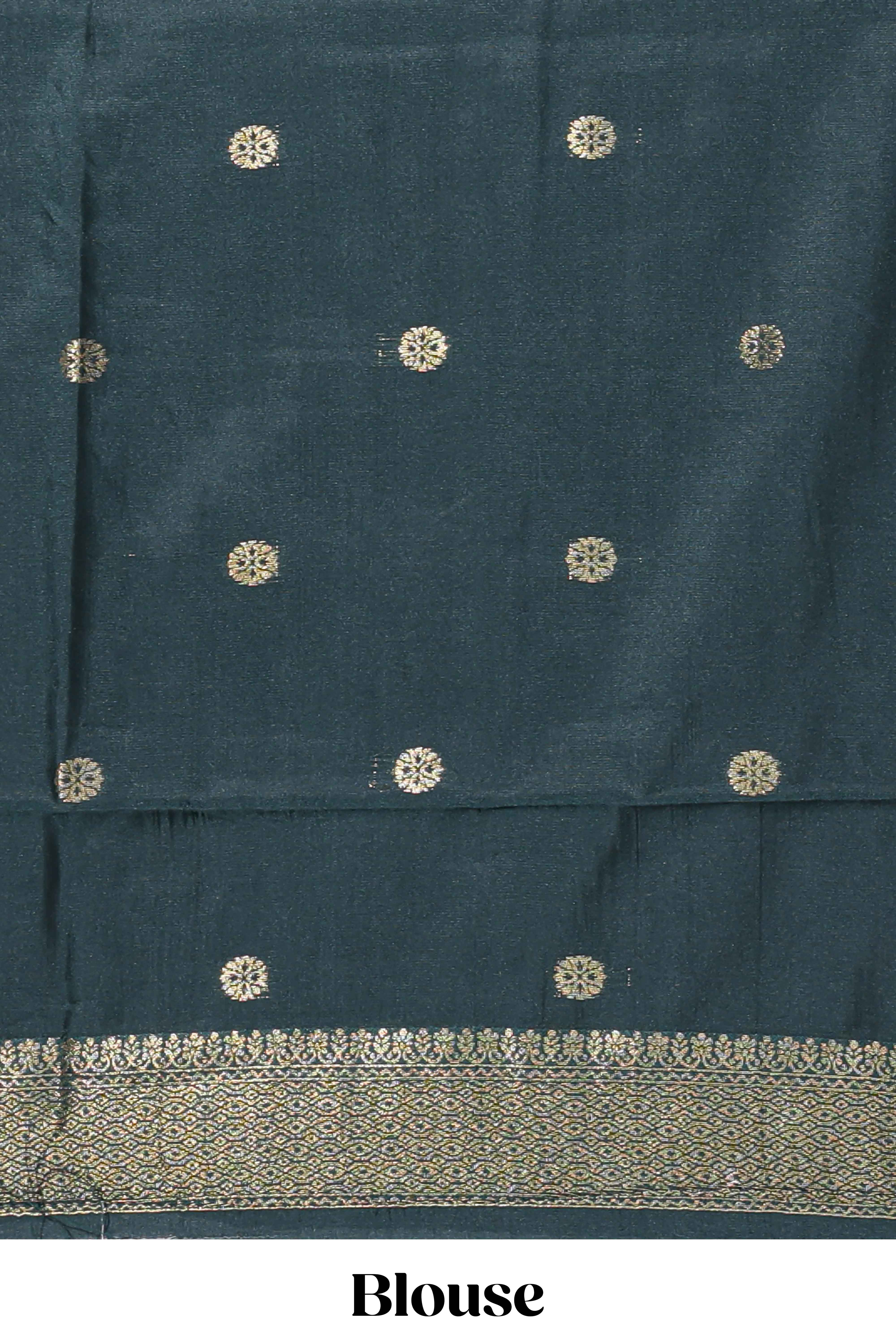 Maroon zari motifs design banarasi silk saree with contrast zari border and buttas blouse