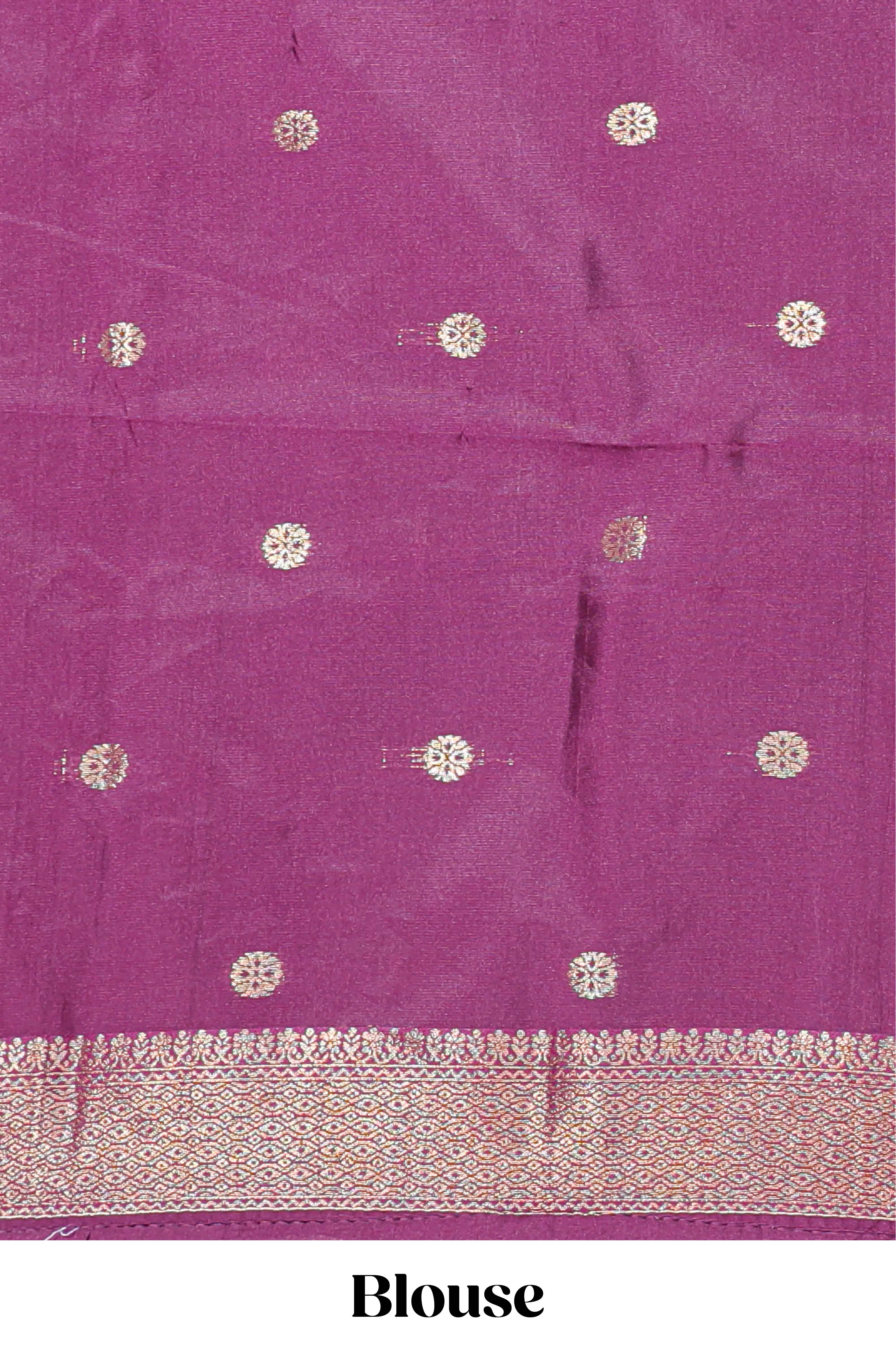 Blue zari motifs design banarasi silk saree with contrast zari border and buttas blouse