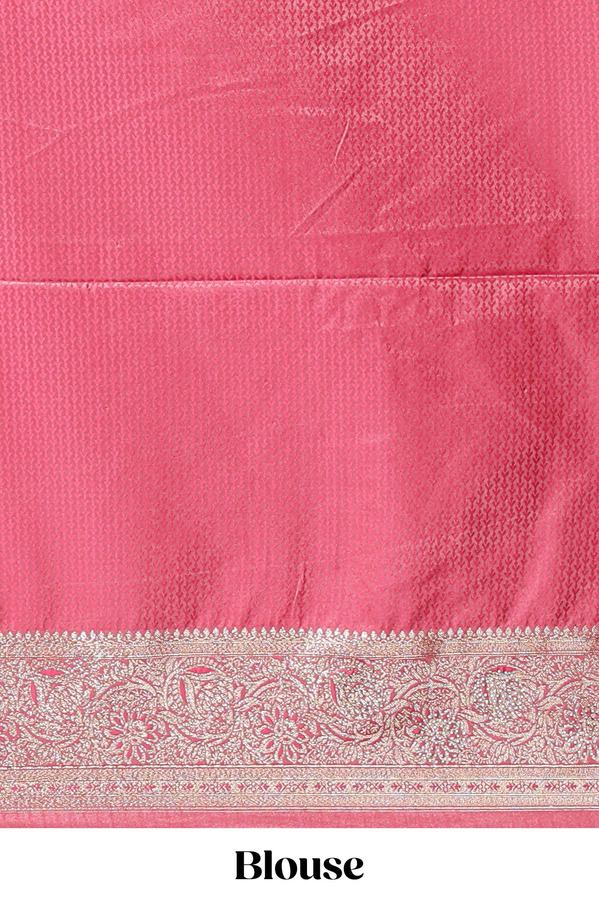 Peach floral designed banarasi silk saree with self zari border and blouse