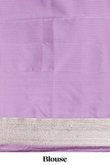 Lavender striped floral design banarasi silk saree with self zari border and blouse