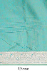 Sea green floral designed banarasi silk saree with self zari border and blouse