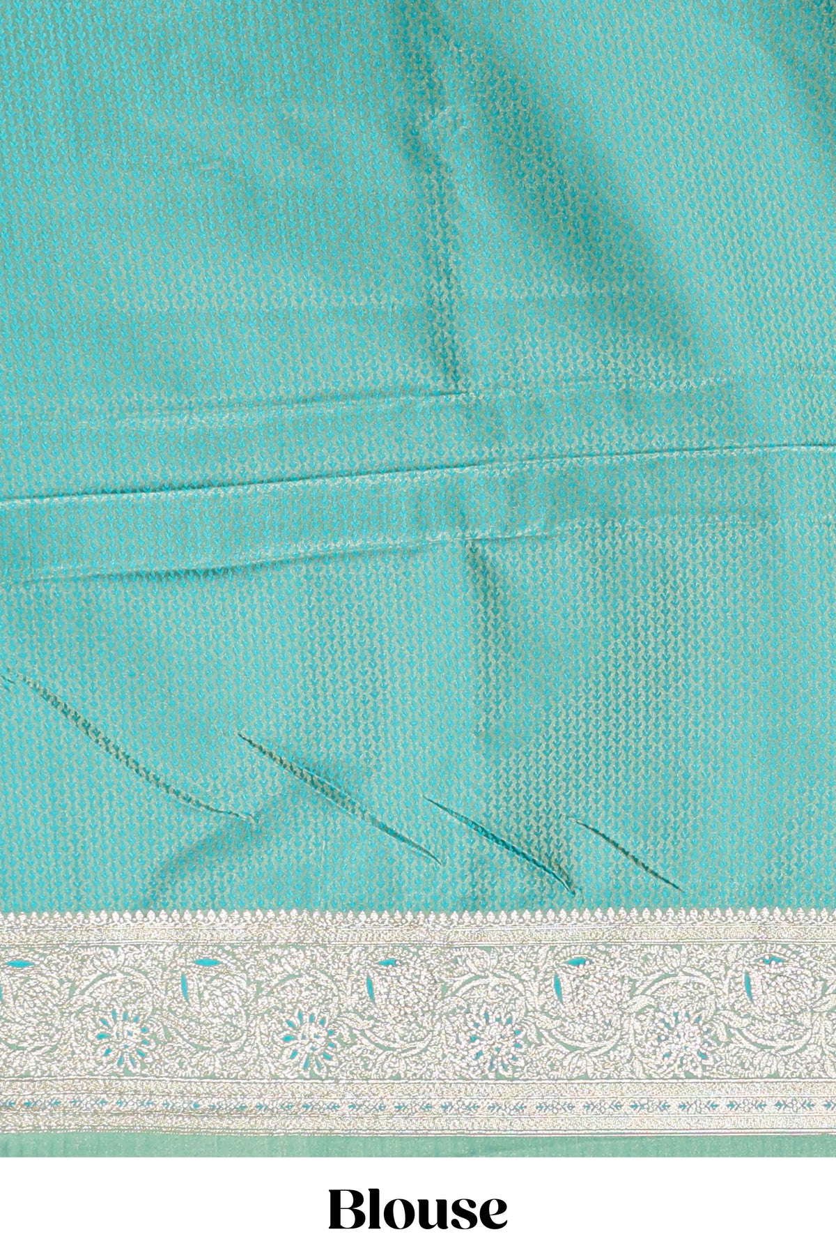 Sea green floral designed banarasi silk saree with self zari border and blouse