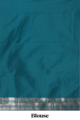 Green zari motifs design paithani silk saree with self zari border and matching blouse
