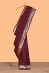 Maroon zari motifs design paithani silk saree with self zari border and matching blouse