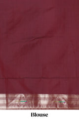 Maroon zari motifs design paithani silk saree with self zari border and matching blouse