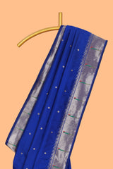 Blue zari motifs design paithani silk saree with self zari border and matching blouse