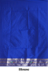 Blue zari motifs design paithani silk saree with self zari border and matching blouse