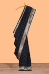 Black zari motifs design paithani silk saree with self zari border and matching blouse