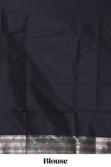 Black zari motifs design paithani silk saree with self zari border and matching blouse