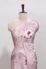 Borderless peach floral design art mysore silk saree with matching floral printed blouse