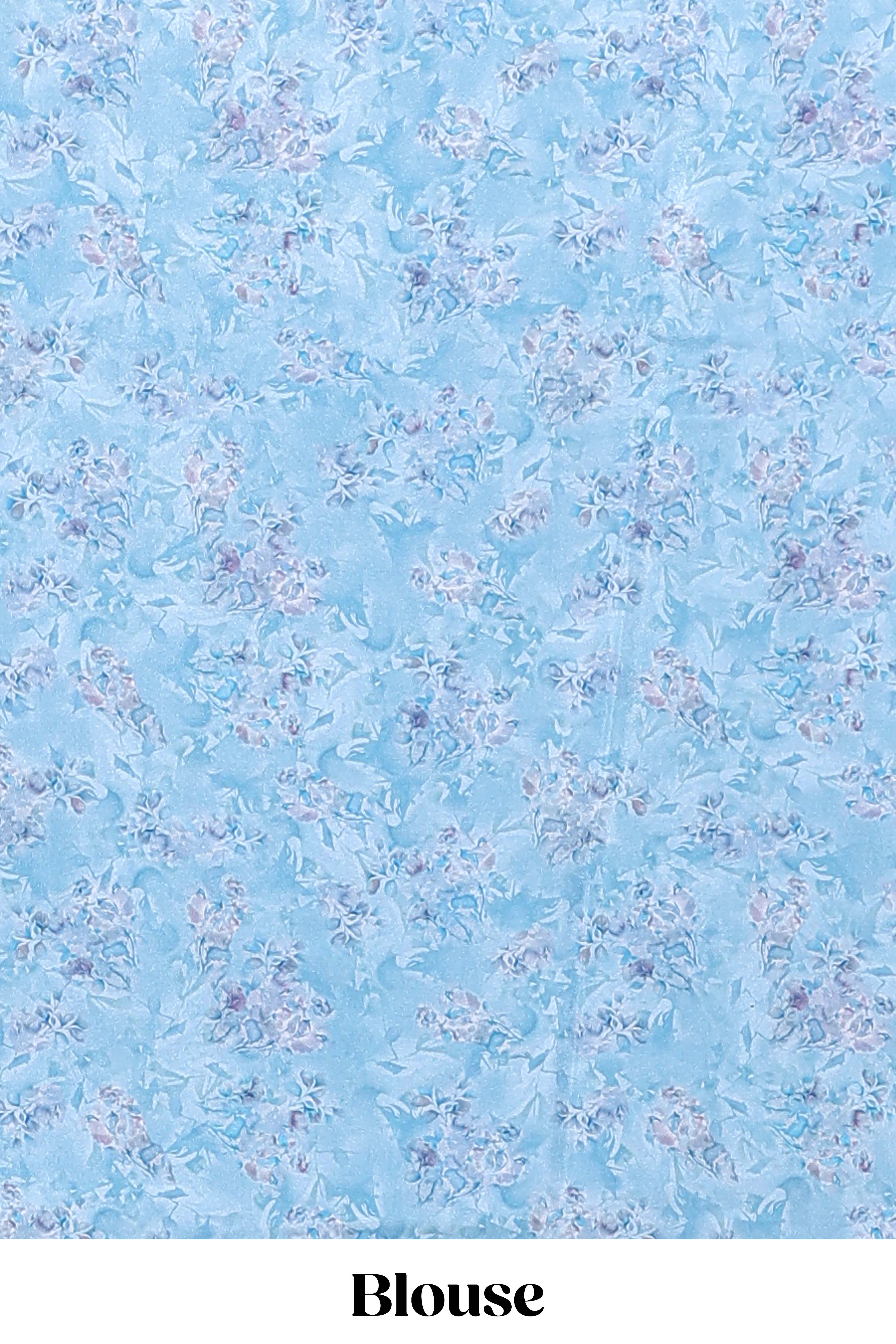 Borderless blue floral design art mysore silk saree with matching floral printed blouse
