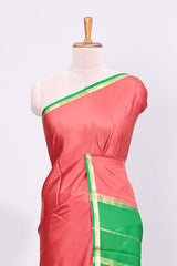 Coral pink plain design pure mysore silk saree with contrast border and blouse