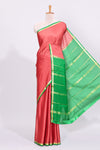 Coral pink plain design pure mysore silk saree with contrast border and blouse
