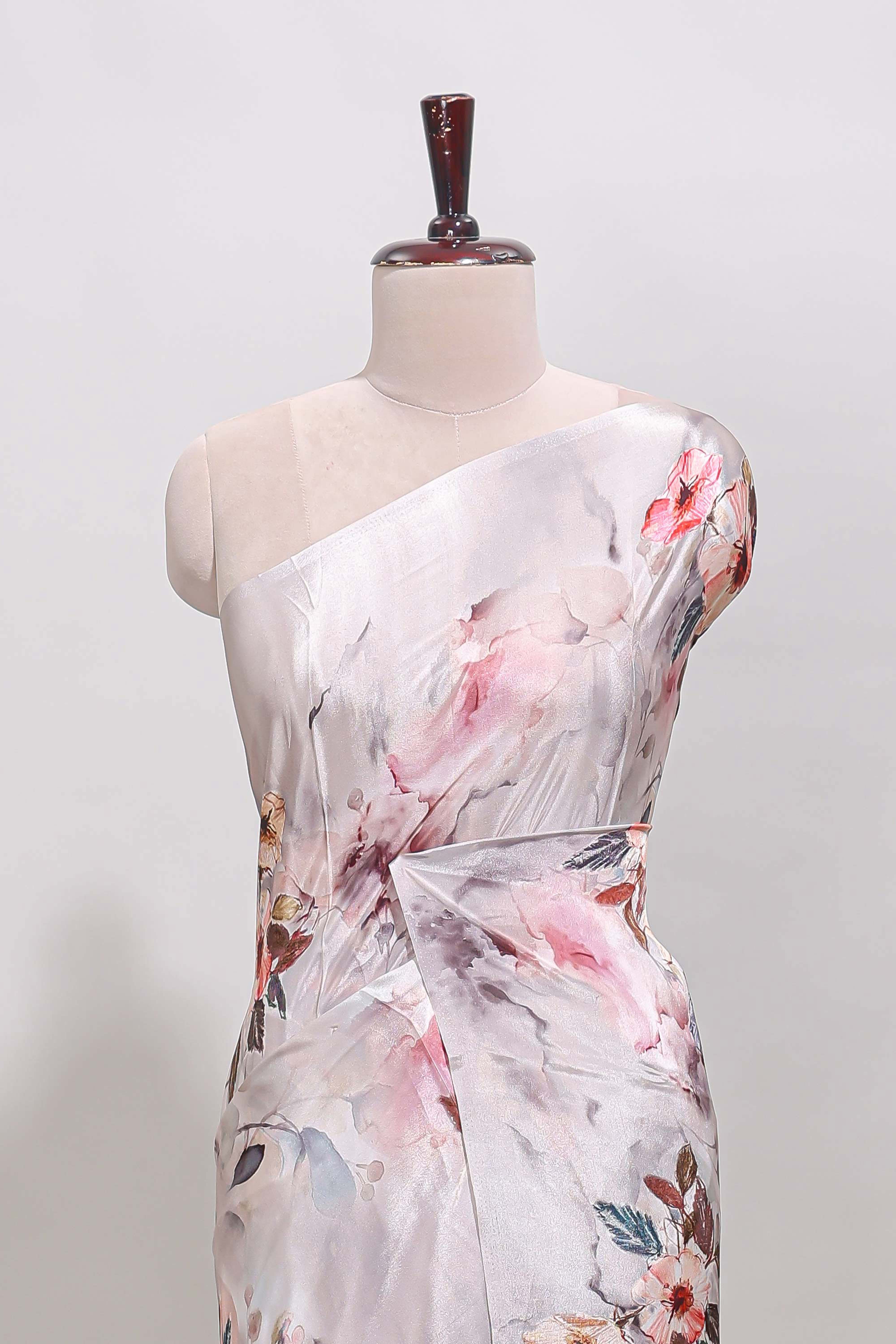 Borderless cream floral design art mysore silk saree with matching floral printed blouse