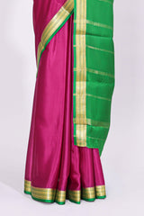 Purple plain design pure mysore silk saree with contrast border and blouse
