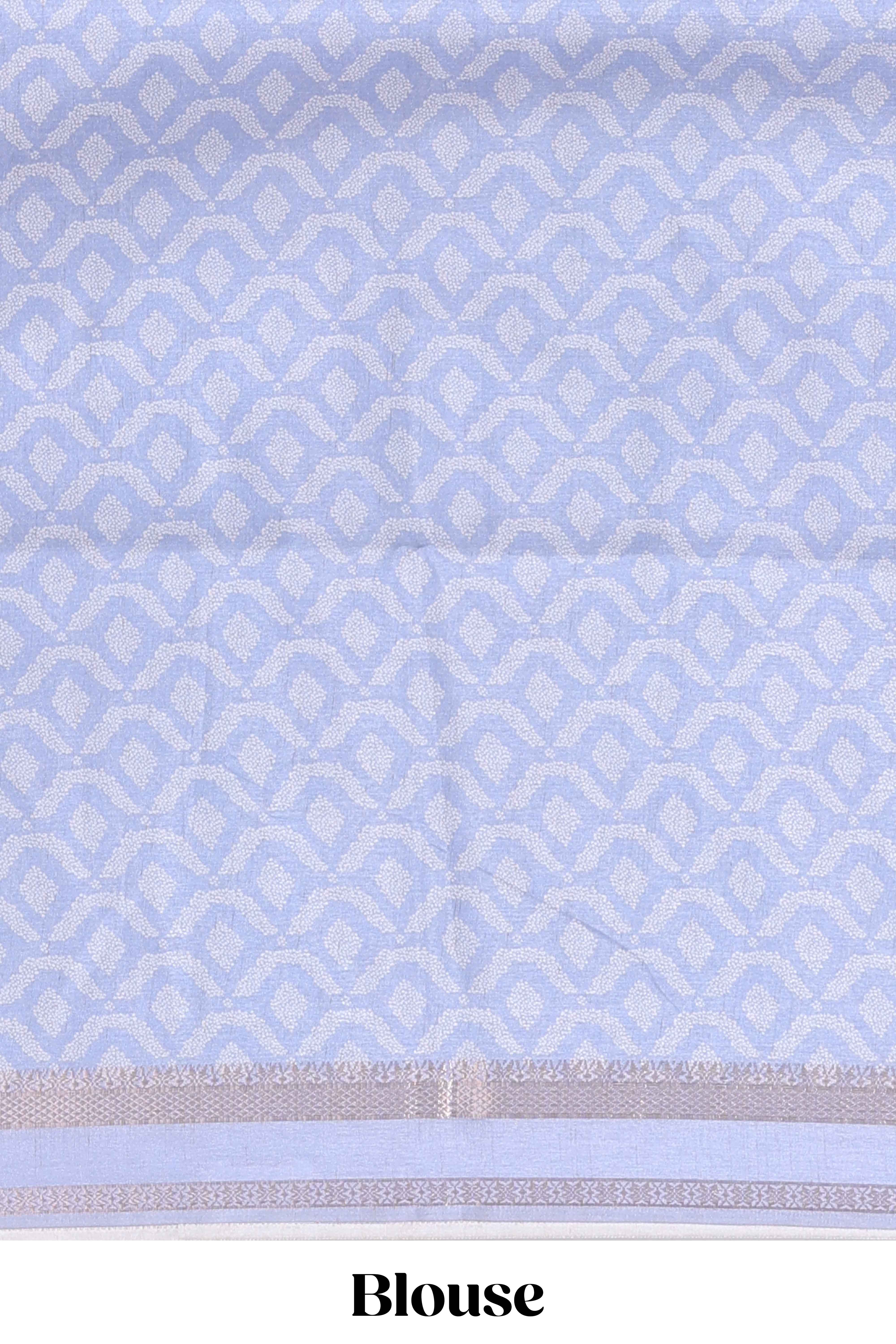 Lavender geometric zari striped bottom floral design self border and matching blouse