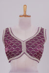 Purple chamki embroidery work readymade designer blouse, sleeveless V neck with back tassels