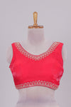 Pink chamki embroidery work readymade designer blouse, sleeveless V neck with back tassels
