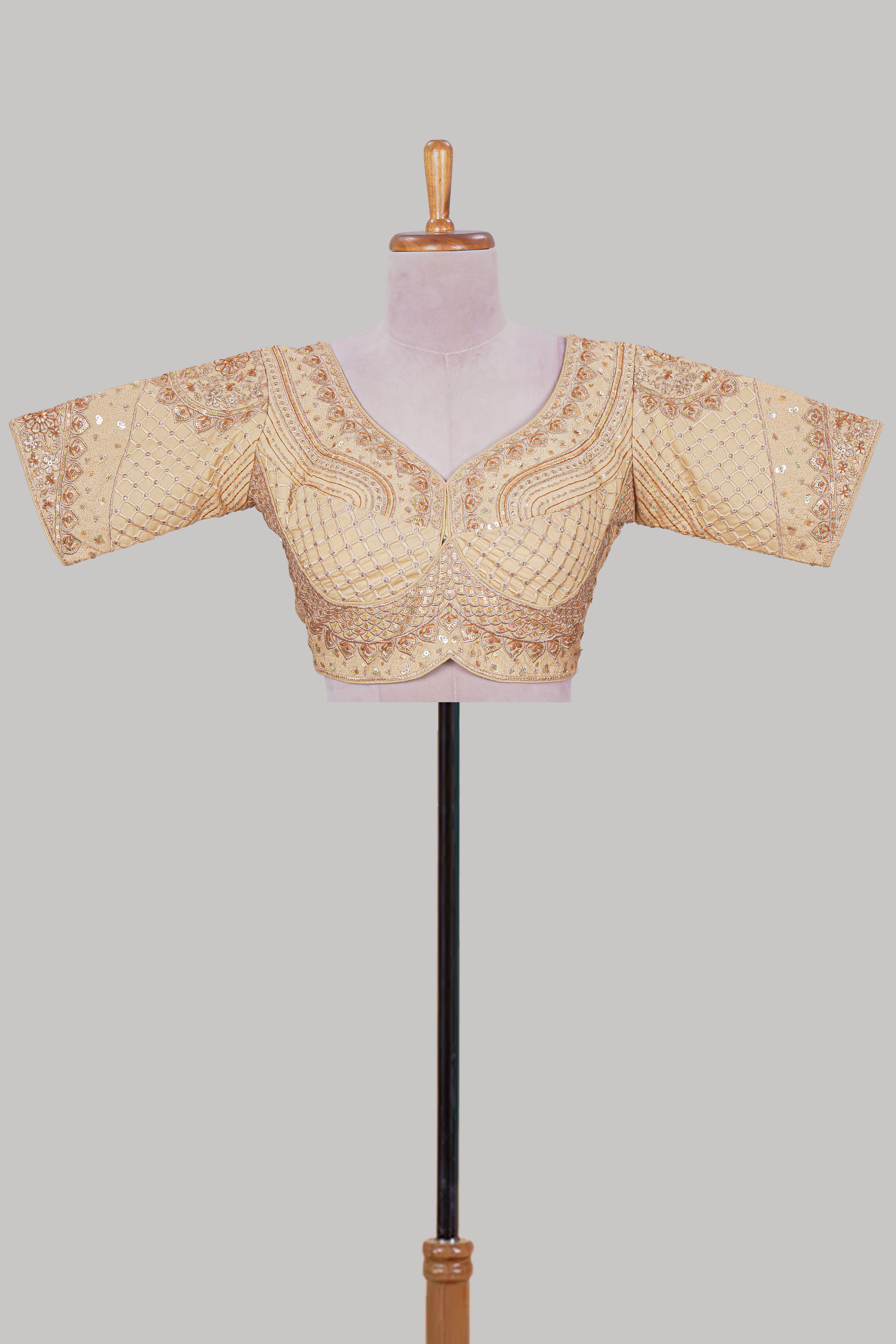 Sandal chamki embroidery work readymade designer blouse, half sleeve V neck with back tassels