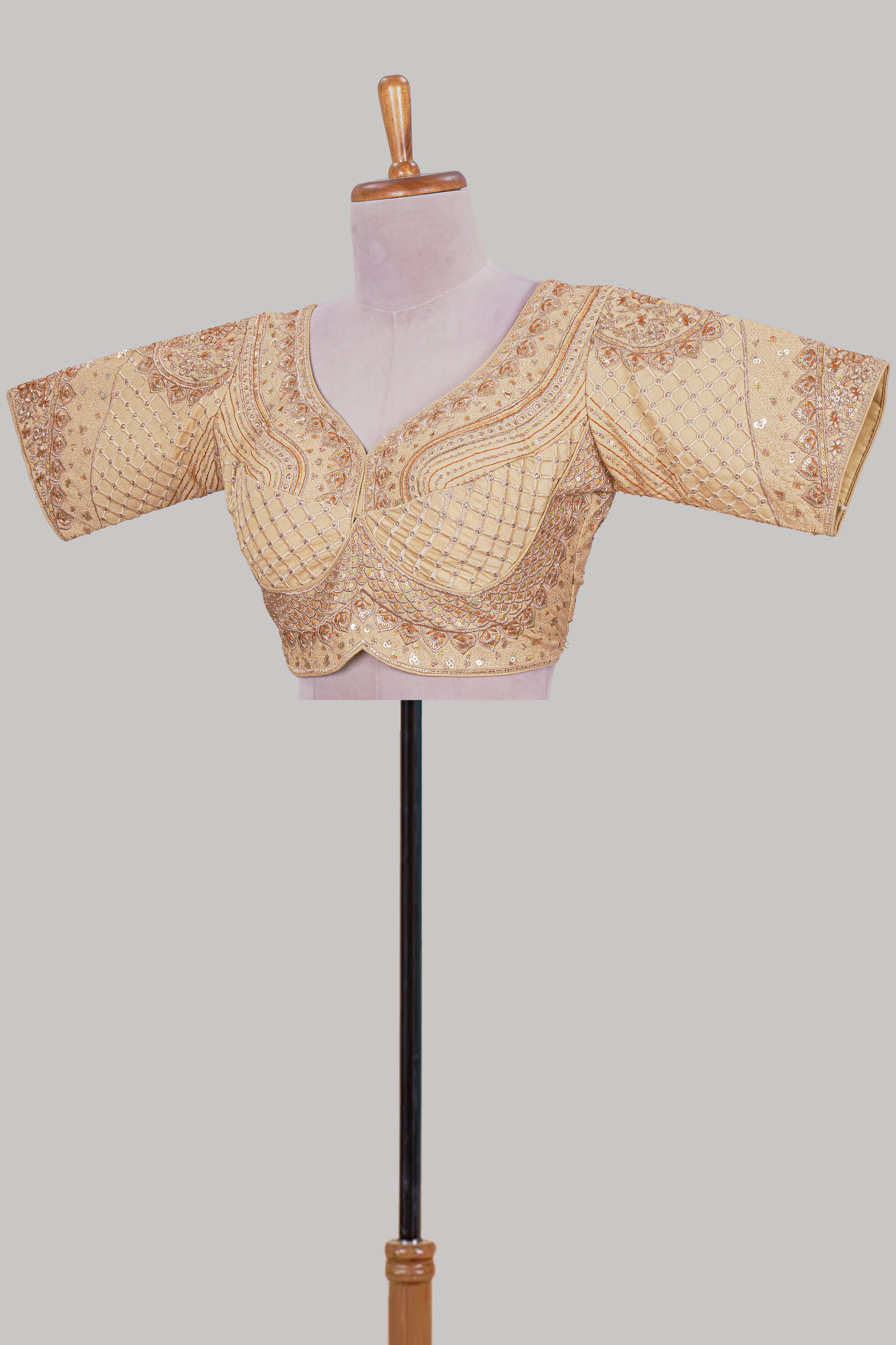 Sandal chamki embroidery work readymade designer blouse, half sleeve V neck with back tassels