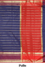Blue zari striped raw silk saree with contrast bentex zari border and pallu