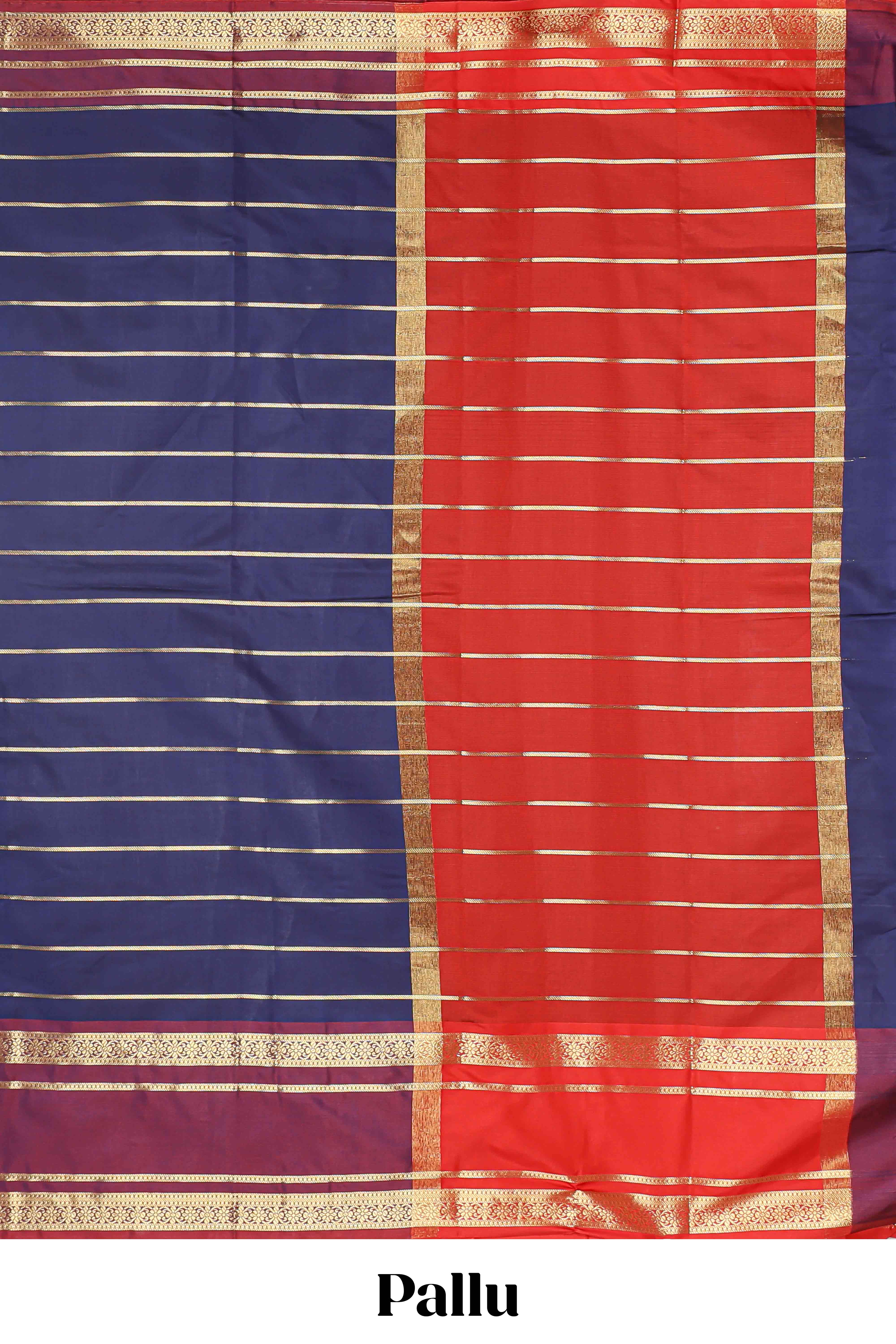 Blue zari striped raw silk saree with contrast bentex zari border and pallu